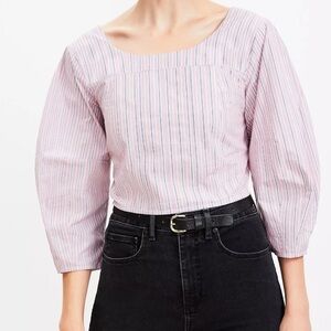 LOFT Striped Poplin Corset Seamed Blouse